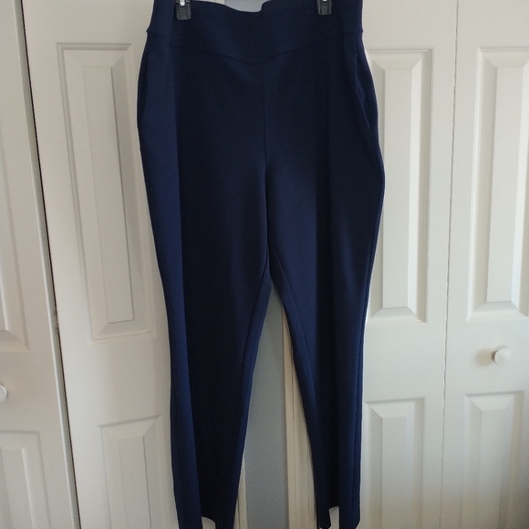 DG2 by Diane Gilman Pants - DG2 Diane Gilman Dark Navy Knit Ponte Pull on Pants Straight Leg 2X
